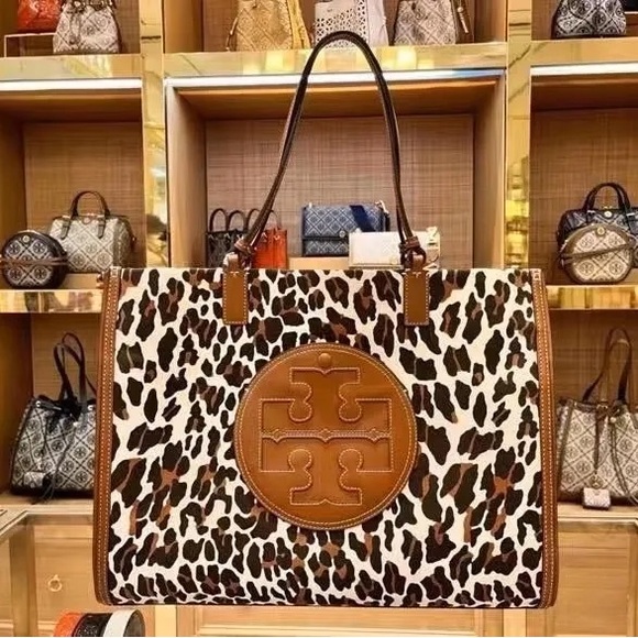 Tory Burch Ella Leopard Canvas Tote - Picture 1 of 8